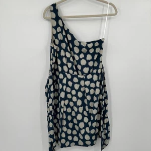 Theory Women Size 10 Ikat Dot One Shoulder Silk Spandex Dress Denim Manganite - Picture 1 of 11