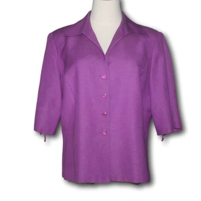 KASPER (12) Jacket Elbow Sleeves Fitted Lattice Tie Linen Blend Purple - Image 1 of 4