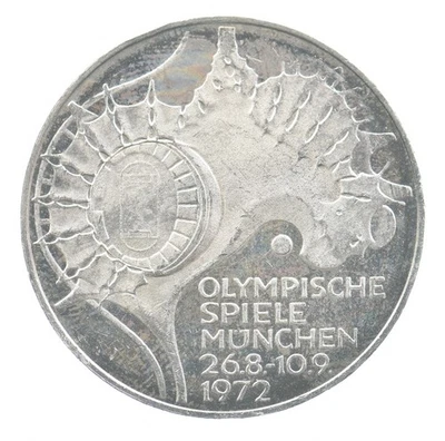 PRATA - Tamanho de um quarto - 1972 Alemanha 10 Marcas - Moeda de Prata Mundial *714 - Imagem 1 de 3