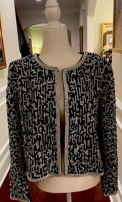 Alice & Olivia Kidman Beaded Pearl Embellished Boxy Crop Jacket Sz L NWT $1575 - Image 1 of 4