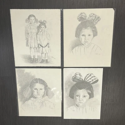 Graphite Pencil Art Drawings 2 Little Girls Photograph Portrait Elizabeth Dowdy - Image 1 of 4