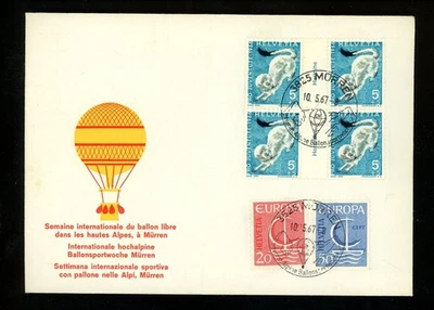 Historia Postal Suiza #477-478+B360 Globo Semana Deportes Fútbol 1967 Foto 1 de 2