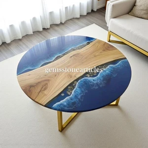 Epoxy Resin Round Countertop Ocean Design Unique Coffee & End Table Home Decor - Picture 1 of 9
