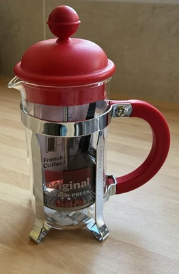 BN Bodum Small Red Silver French Press Cafetiere for One - 3 Cup .35L 12 oz - Image 1 of 4