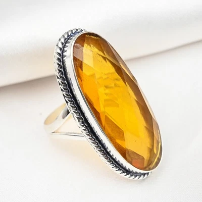 Anillo de joyería de plata de ley 925 hecho a mano con piedras preciosas de topacio miel regalo de año nuevo Foto 1 de 4