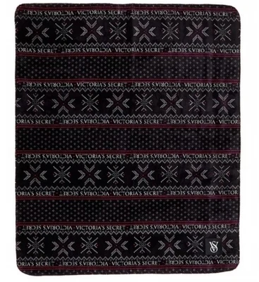 Novo Cobertor Aconchegante Sherpa Victoria's Secret Preto Vermelho Flocos de Neve Sofá de Férias - Imagem 1 de 4