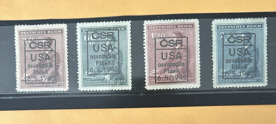 WWII Stamp  Czechoslovakia 1945 Overprint CSR USA Set Of 4. Hitler Image -  - Image 1 of 1