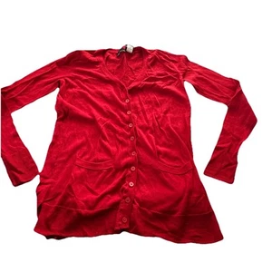 Moda International Women Red Cardigan Small Pockets Button Front - Picture 1 of 6