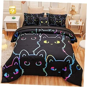 Cute Cat Twin Comforter Set for Boys Girls, Soft Warm Lightweight 6 Piece Bed - Picture 1 of 7