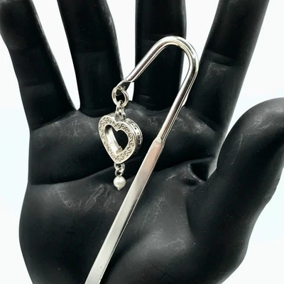 Brighton Bookmark Heart Faux Pearl Silver Plate Bookclub Gift Quiet Luxury 5.5" - Image 1 of 4