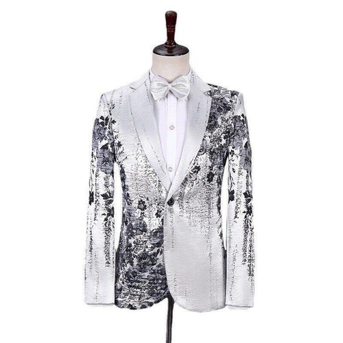 VETEMENTS Giacca paillettes argento da uomo abiti blazer lucidi cappotti da discoteca tuta ballo glitter