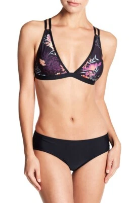 Espléndido Traje de Baño XS Para Mujer Bikini Top Negro Floral Acolchado Correas Ajustables Foto 1 de 2