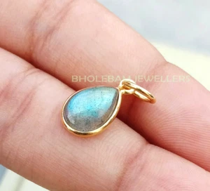 Natural Labradorite Charm Necklace, 18k Yellow Gold Pendant , Handmade Jewelry - Picture 1 of 4