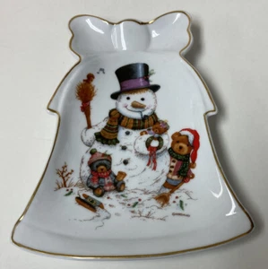 Christmas Snowman Dish Bell Shape Giordano Westwood International 18K Gold Trim - Picture 1 of 4