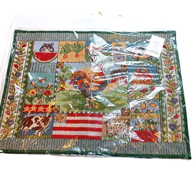 Alfombras y manteles individuales de granja rural alfombra animales vaca gallo cerdo flores manzanas Foto 1 de 4