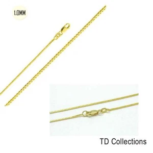 COLLAR CADENA CAJA BRILLANTE ORO AMARILLO 14K SÓLIDO 1MM BROCHE LANGOSTA 16"-24" - Imagen 1 de 3