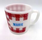 Vtg Westfield Milk Glass MARIE Name Mug Red White Plaid Gingham Cup Heat Proof