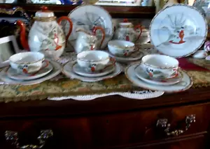 VINTAGE ORIENTAL JAPANESE 'GIESHA' TEA SET HAND PAINTED CERAMIC 1950-1959 - Picture 1 of 9