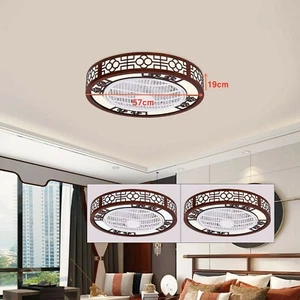 Round Ceiling Fan Lamp LED Chandelier Light Modern Remote Control BedRoom - Picture 1 of 12