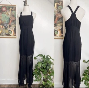 Parker Silk Halter Maxi Evening Dress Handkerchief Hemline Empire Waist Small - Picture 1 of 12