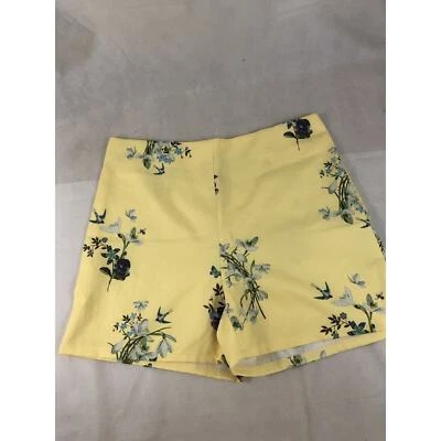 Pantalones Cortos Christy & Co Amarillo Satén Sensación Cintura Alta Medianos Floral Cremallera Foto 1 de 4