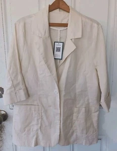 Jofemuho Blazer Jacket Womens XL Cotton/Linen 3/4 Sleeve Crop Work Casual NWT - Picture 1 of 8