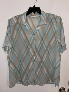Vtg Alfred Dunner Womens Short Sleeve Polyester Button Down Shirt 16 Puckered - Picture 1 of 3