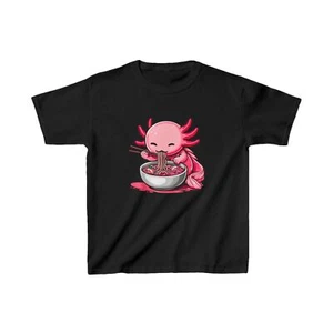 Anime Kawaii Axolotl Eating Ramen Noodles Kids Teen Girl Boy T-Shirt - Picture 1 of 15