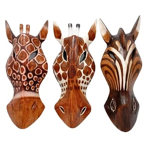 Caballo Jirafa Cebra Cara Colgante de Pared Arte Decoración Madera Máscara Safari 10 pulgadas Animal - Imagen 1 de 13