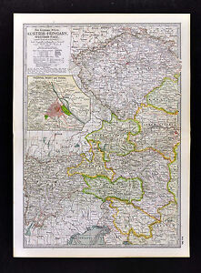 1902 Century Atlas Map West Austria Hungary Bohemia Vienna Salzburg Prague Linz