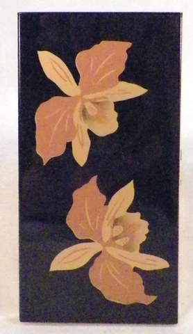 J Moor Folding Mirror & Stand Enamel Flowers Goldtone Metal Push Button Cover