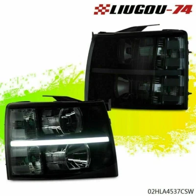 LED DRL Headlights Fit For 2007-2014 Chevy Silverado 1500 2500 3500 Black Smoke - Image 1 of 4