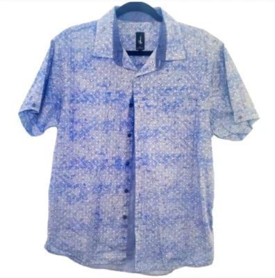 #P Howe Street Style Cotton Mens Short Sleeve Button Shirt Blue Rain Large - Image 1 of 4