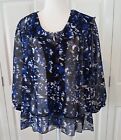 David Lawrence Blouse Size 14. Sheer. Black/Blue/White. Ruffle Features.