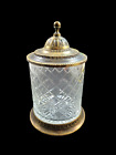 Vintage Diamond Cut Crystal & Brass Metal Vanity Jar Canister 7” As Is