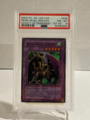 Yu-Gi-Oh! Fiend Skull Dragon Legacy of Darkness 1st Ed Super Rare LOD-039 PSA 8 - Image 1 of 2