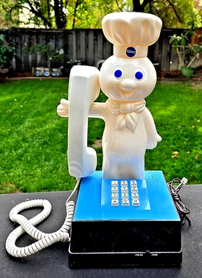 Teléfono fijo The Pillsbury Doughboy 1984 base azul modelo H-888 sin probar Foto 1 de 4