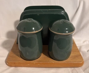 Vintage Winsome Hunter grüner Serviettenhalter mit Salz- & Pfefferstreuern - Bild 1 von 4