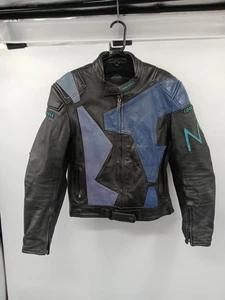 Lookwell Real Leather Motorcycle Jacket Black Blue Size 52 CE Certified - Picture 1 of 9