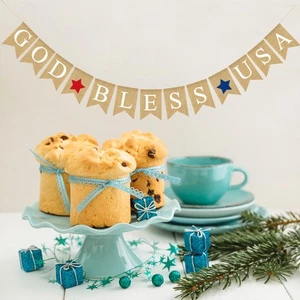 Ghirlanda bandiera coda di rondine in lino 2,8 M Dio benedica Usa banner  - Foto 1 di 11