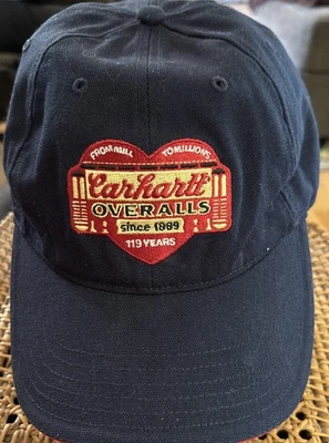 Mono Carhartt Sombrero Gorra Correa Trasera Azul Ropa de Trabajo Antiguo Corazón Logo Foto 1 de 4