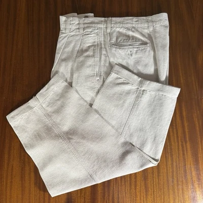 90s Y2K Eddie Bauer Pants 35x30 (33x25.5) Mens Linen Blend Pleated Beige EUC - Image 1 of 4