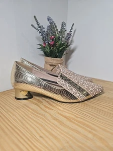 Damenschuhe spitz zulaufend goldfarben Schlangenleder Braut Hochzeit 8,5 Absätze neu im Karton - Bild 1 von 13