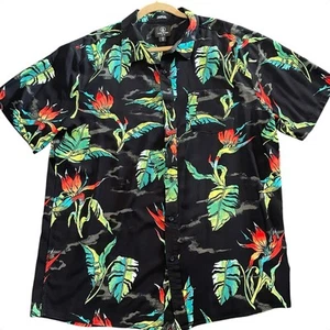Volcom Viscose Black Bird of Paradise Print Hawaiian Button Up Shirt Mens XXL - Picture 1 of 11