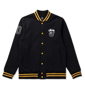 Chaqueta universitaria de lana negra unisex de punto acanalado estilo piscina de 8 bolas para hombre - Imagen 1 de 4