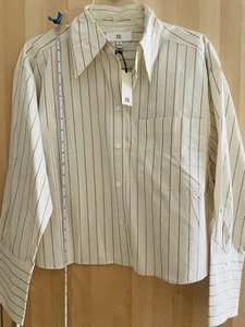 NEW BANANA REPUBLIC Women's The Boxy Crop Cotton Button Down Shirt Stripe M NWT - Picture 1 of 4