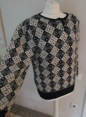 winter Pullover woll pulli angora pullover schwarz weiß rauten 44 L-XL glitzer - Bild 1 von 4