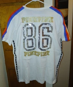 PINK Victoria’s Secret Rainbow 86 Pride Women's Size X-Large Bling Sequin Tshirt - Picture 1 of 6
