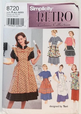 Simplicity 8720 Retro Costume Collection Aprons, Sizes S M L 10-20, Uncut FF - Image 1 of 3
