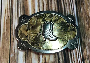 Vintage Cowboy Boots Belt Buckle Western Style Gold Silver Colors NOS No Wear - Picture 1 of 5